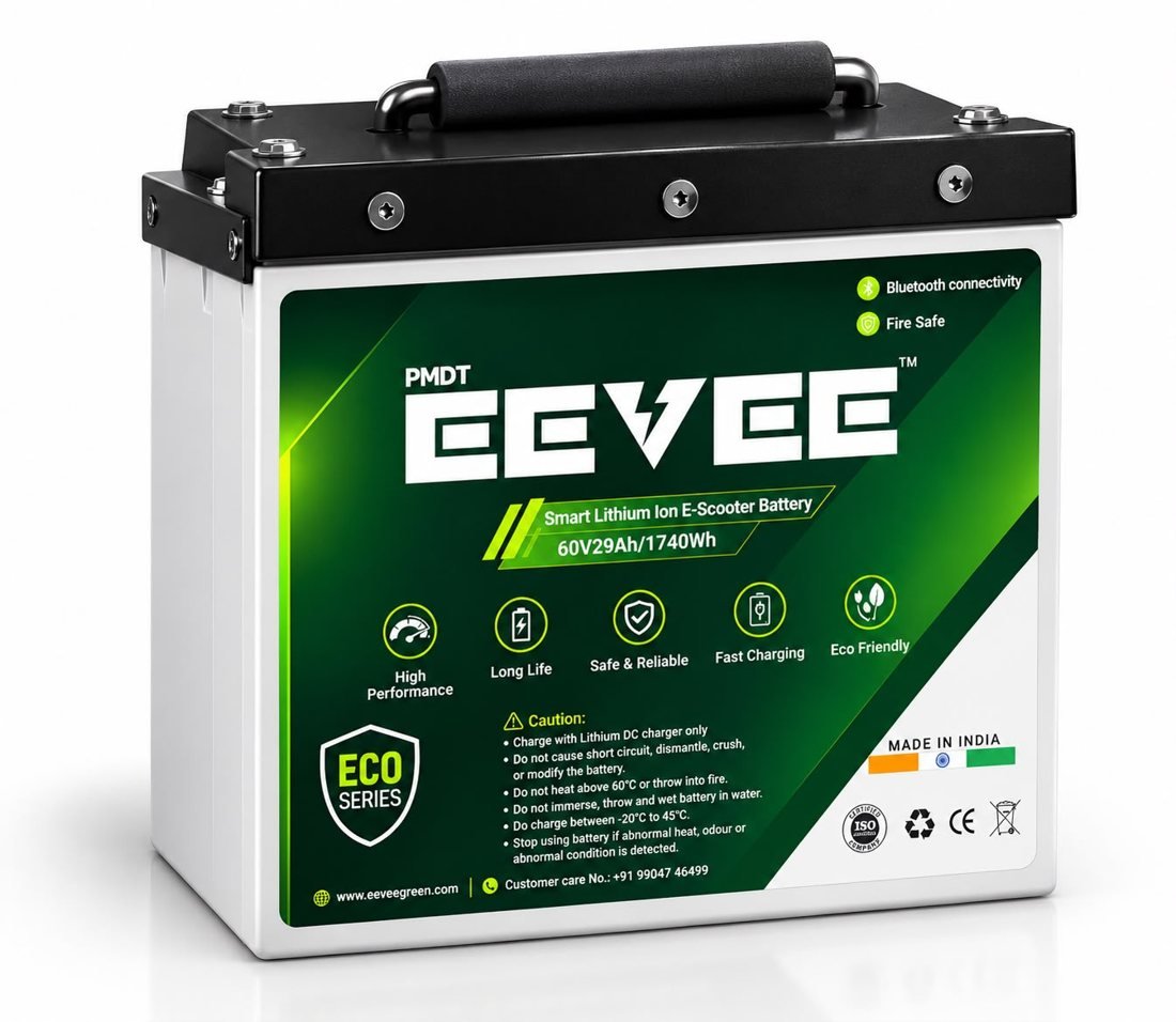 EEVEE ECO Series smart lithium-ion e-scooter battery, 60V 29Ah 1740Wh, angled view